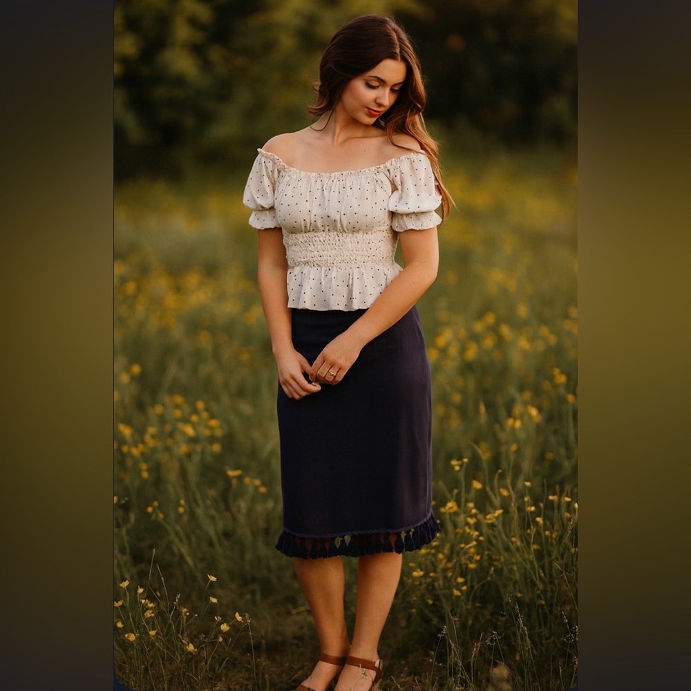 Dainty Jewells Navy Skirt with Tassel Fringe Detail Women's Plus Size XXL